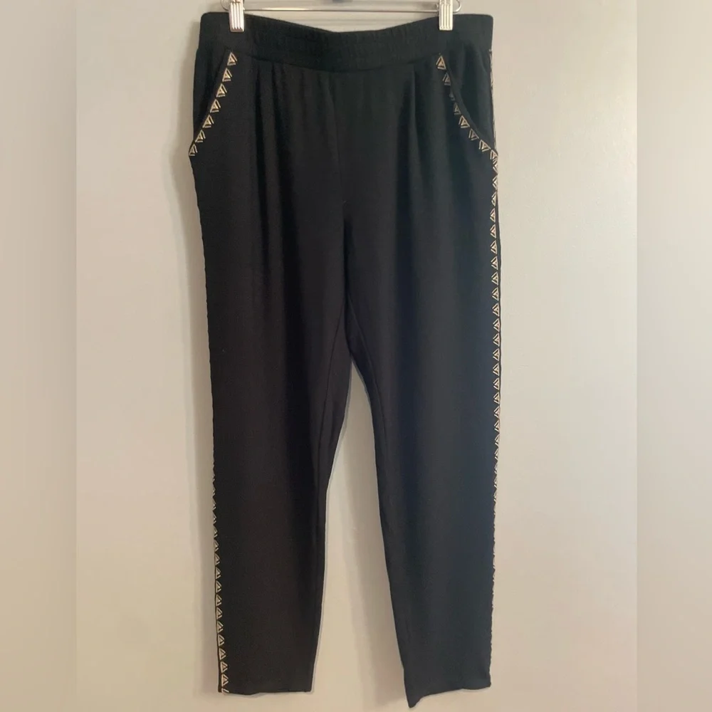 NWT Garnet Hill Women's Easy Black Boho Pants with Side Detailing - Picture 3 of 11